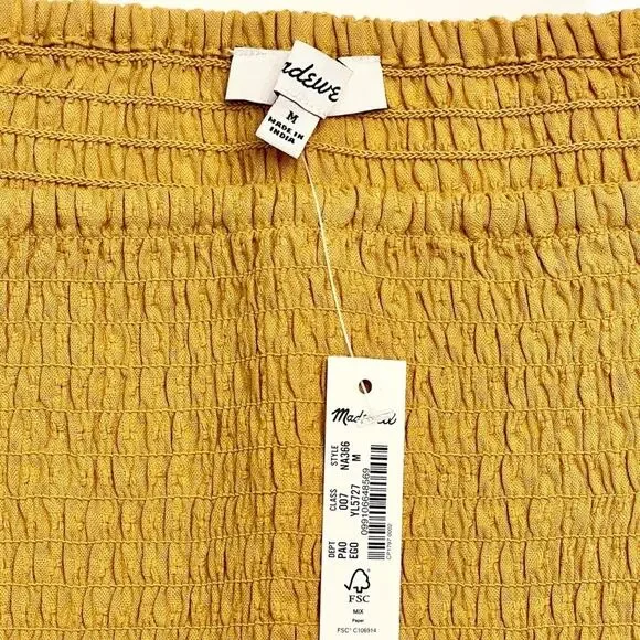 Madewell Lucie Gold Puff-Sleeve Smocked Bodice Top Size Medium NWT - Picture 7 of 11